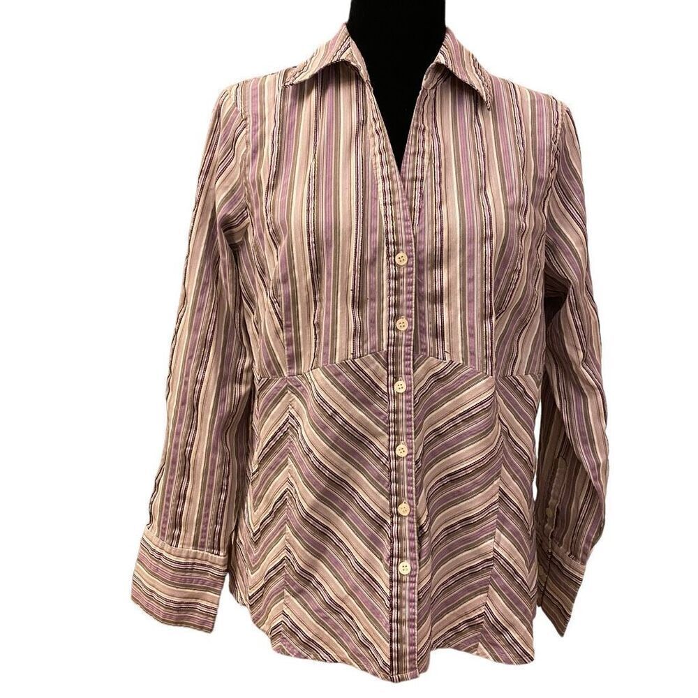 Fred David Woman Purple and White Button Down‎ Top Sz 18/20W